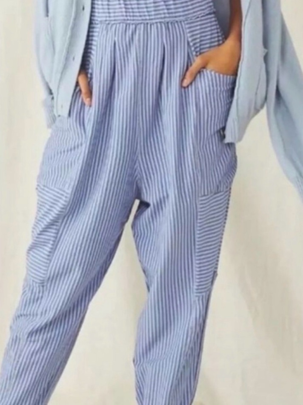 Free people just intimately chill blue striped joggers size large